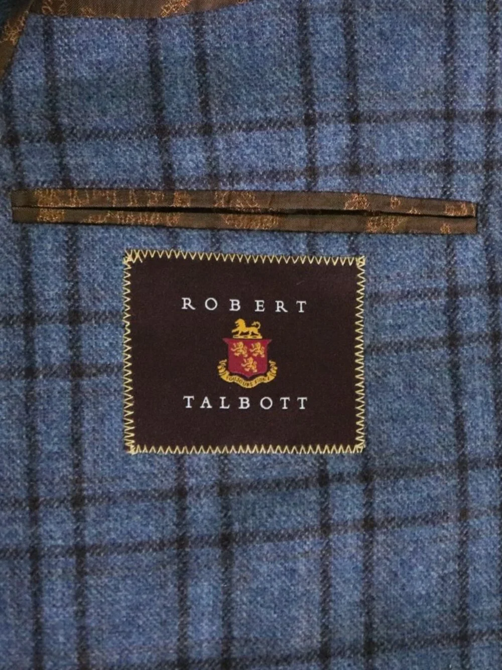 Robert Talbott Azure Blazer Mens 44R Wool Cashmere Windowpane Old Money Coat